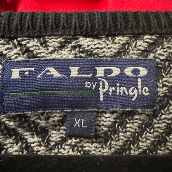 Vintage Men's Faldo by Pringle V-Neck Black and Gray Sweater Size XL - Picture 7 of 9